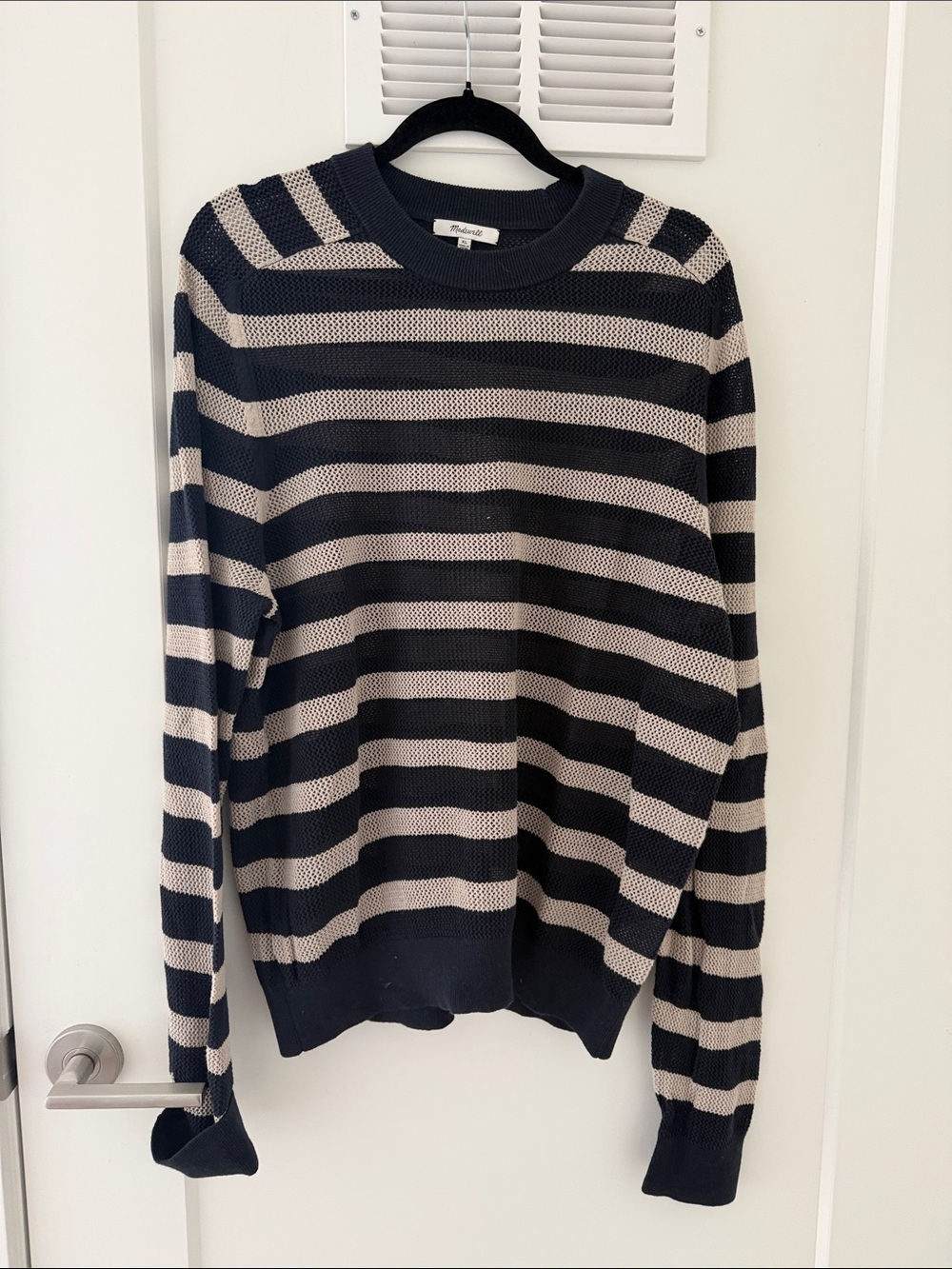Madewell Navy and Cream Striped Crewneck Sweater